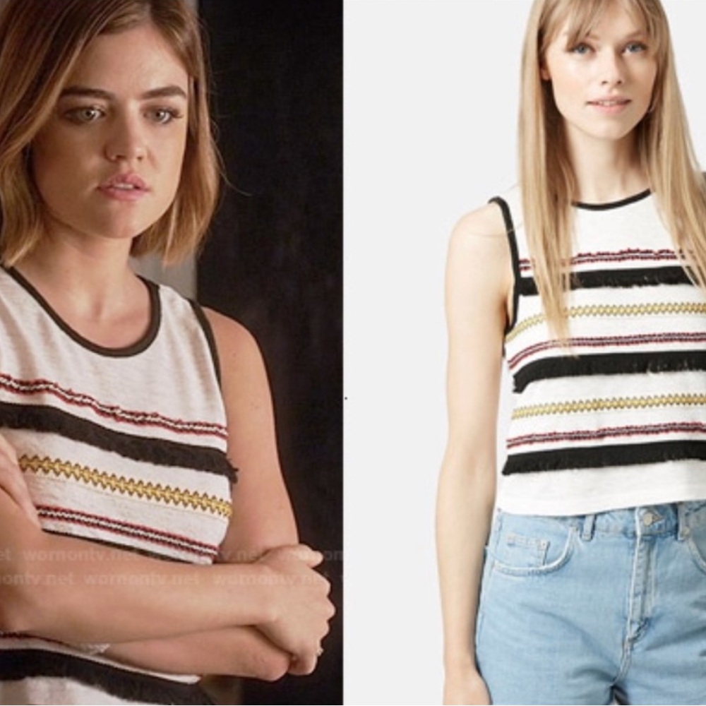 Topshop Multicolor Embroidered Fringe Detail Cropped Sleeveless Tank Top 8